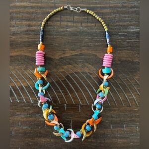 Vintage Bohemian Unique Statement Necklace Multicolor Beads Stone & Shapes Retro